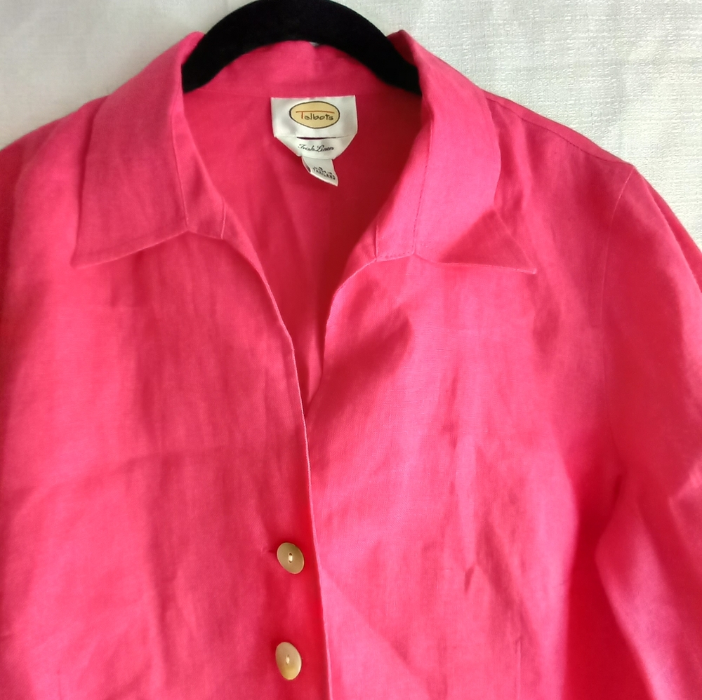 Pink Irish linen button down top - Picture 3 of 8